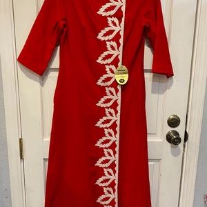 Raymodes Red House Coat Robe Vtg 1960s Sz 12 Covered Buttons 3/4 Sleeves Union